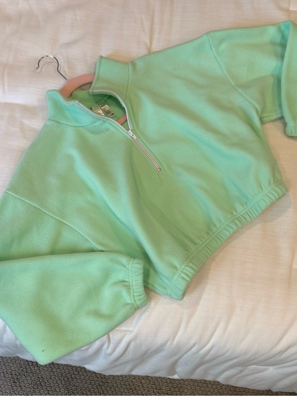 Los Angeles Apparel Mint Green Zip-Up Fleece Top